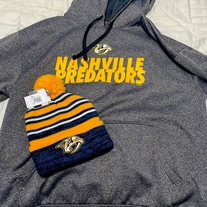 Nashville predator hat and hoodie.